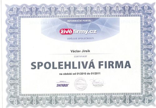 Certifikát Spolehlivá firma