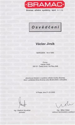 Osvědčení o školení Bramac